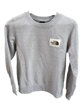 The North Face Women’s Light Gray Crew Sweatshirt with Chest Logo Patch